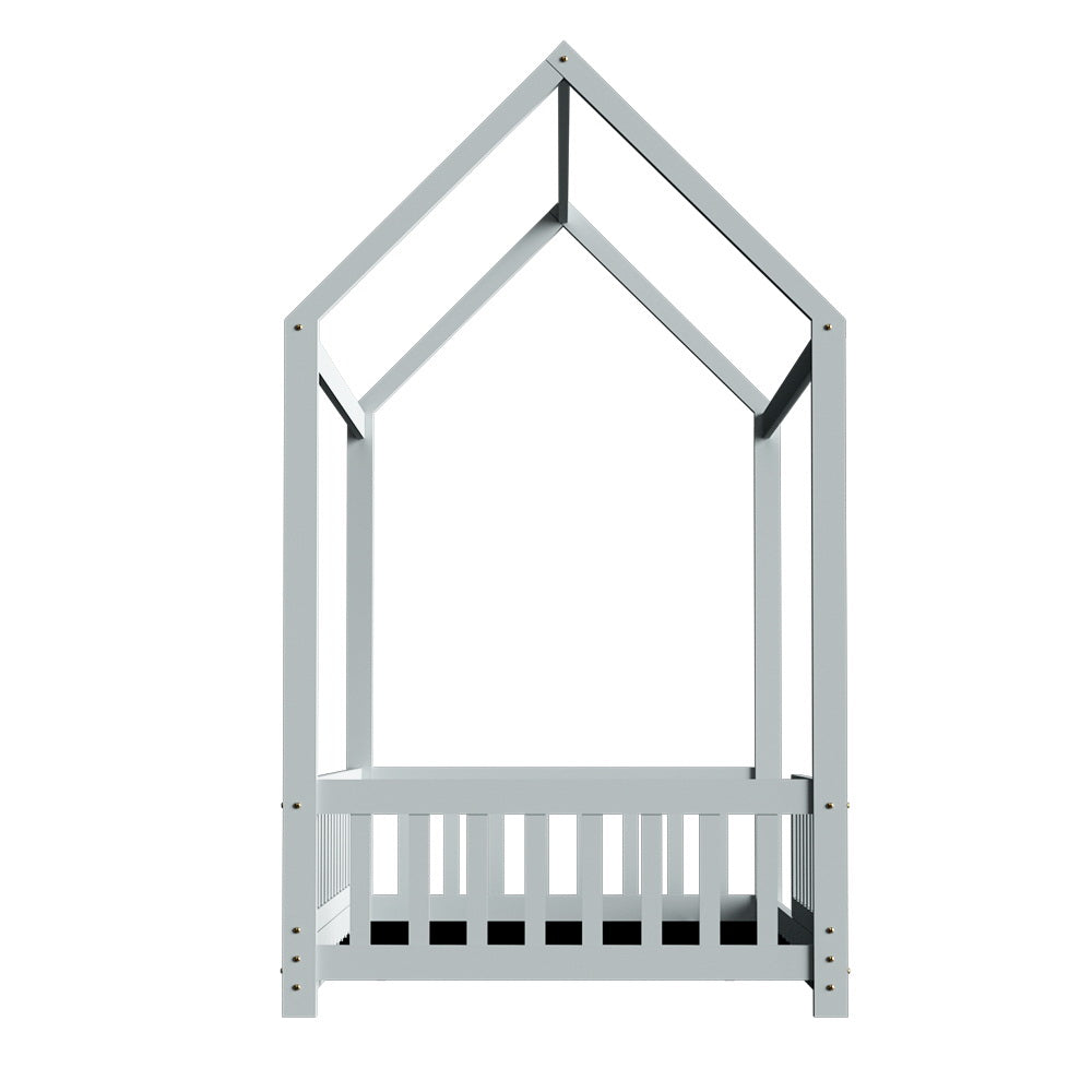 Artiss Wooden Bed Frame House Shape Pine Timber Base Single Size Platform Grey-Bed Frames-PEROZ Accessories