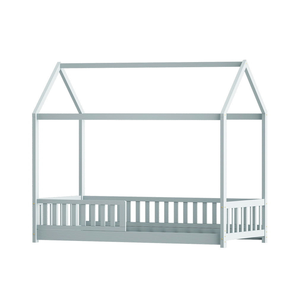 Artiss Wooden Bed Frame House Shape Pine Timber Base Single Size Platform Grey-Bed Frames-PEROZ Accessories