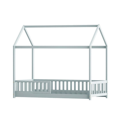 Artiss Wooden Bed Frame House Shape Pine Timber Base Single Size Platform Grey-Bed Frames-PEROZ Accessories