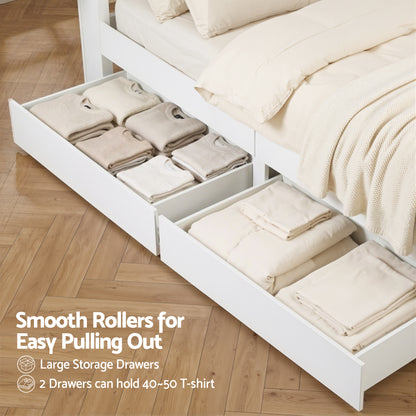 Artiss Double Bed Frame with Storage Drawers White Platform Bedframe with Bookcase Headboard Charging Station Led Light-Furniture > Bedroom > Beds &amp; Bed Frames-PEROZ Accessories