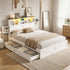 Artiss Queen Bed Frame with Storage Drawers White Platform Bedframe with Bookcase Headboard Charging Station Led Light-Furniture > Bedroom > Beds & Bed Frames-PEROZ Accessories