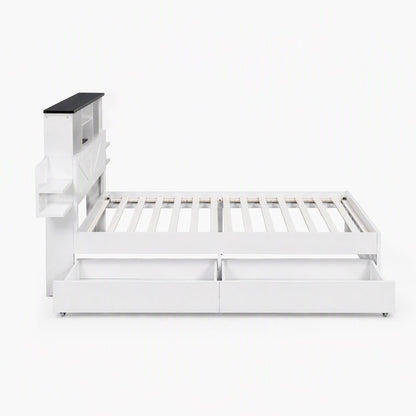 Artiss Single Bed Frame with Storage Drawers White Platform Bedframe with Bookcase Headboard Charging Station Led Light