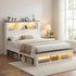 Artiss Double Bed Frame with Storage Bookcase Headboard and Footboard White Wooden Platform Bed with Charging Station and Led Light Bedroom Furniture-Furniture > Living Room > TV Units-PEROZ Accessories