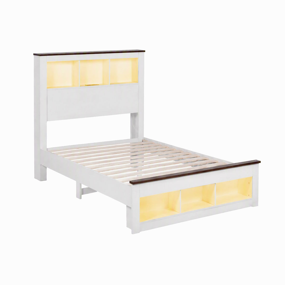 Artiss Single Bed Frame with Storage Bookcase Headboard and Footboard, White-Baby &amp; Kids > Kid&
