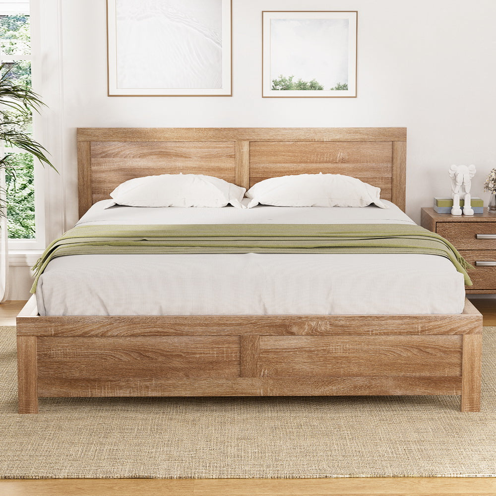 Artiss Bed Frame Double Size Wooden Acacia Wood OATMEAL-Furniture > Bedroom > Beds & Bed Frames-PEROZ Accessories