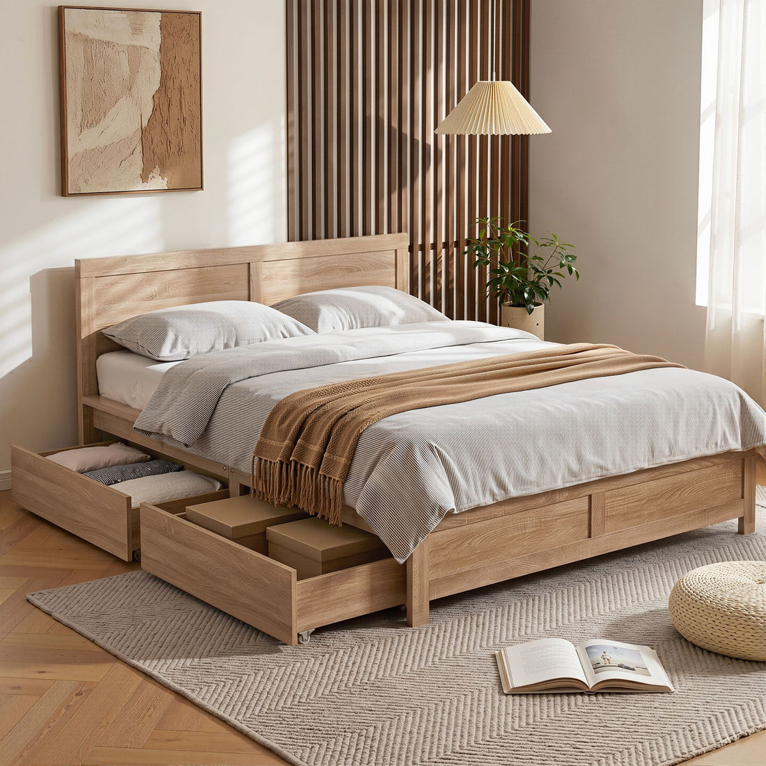 Artiss Double Bed Frame with 2 Drawers Bedroom Furniture-Furniture > Bedroom > Beds &amp; Bed Frames-PEROZ Accessories