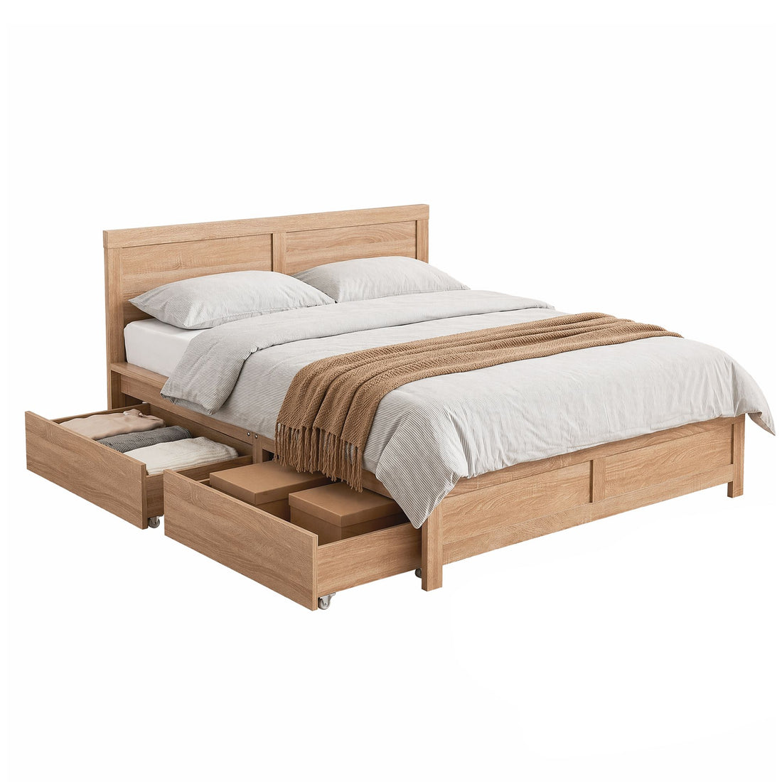 Artiss Double Bed Frame with 2 Drawers Bedroom Furniture-Furniture > Bedroom > Beds &amp; Bed Frames-PEROZ Accessories