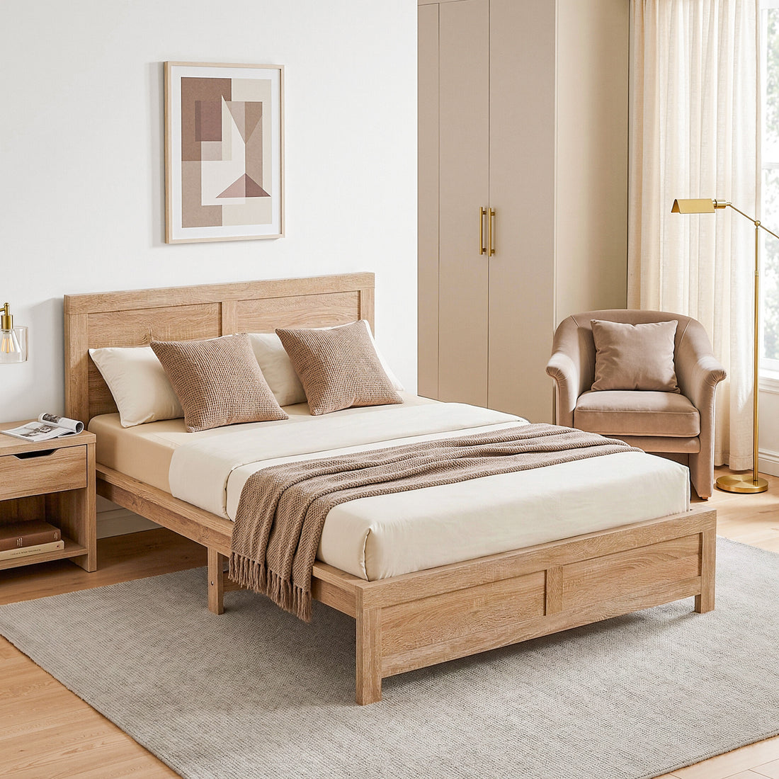 Artiss King Single Bed Frame Wooden Bed Base-Furniture > Bar Stools &amp; Chairs > Arm Chairs &amp; Recliners-PEROZ Accessories