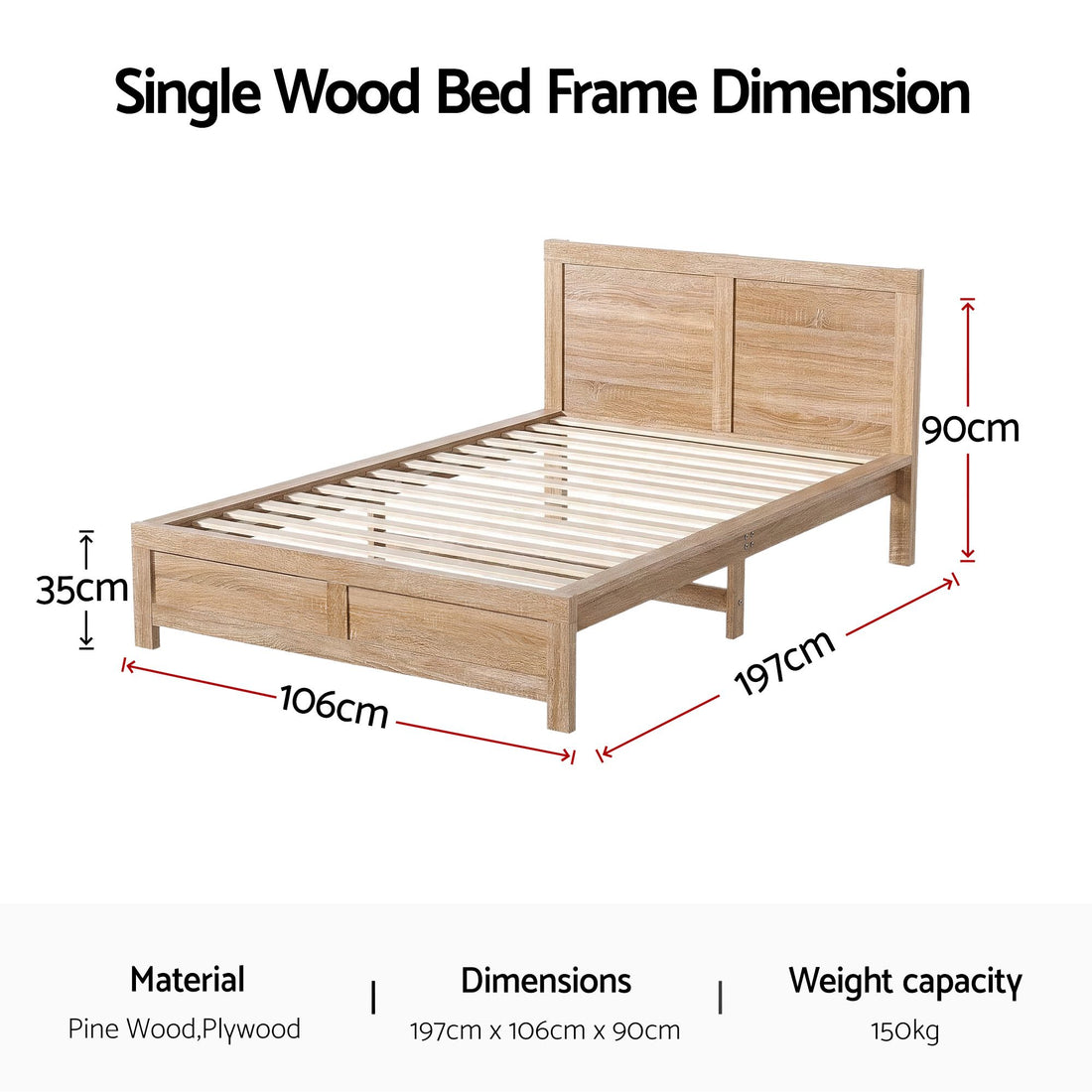Artiss Single Bed Frame Wooden Bed Base Walnut-Furniture > Bedroom > Beds &amp; Bed Frames-PEROZ Accessories