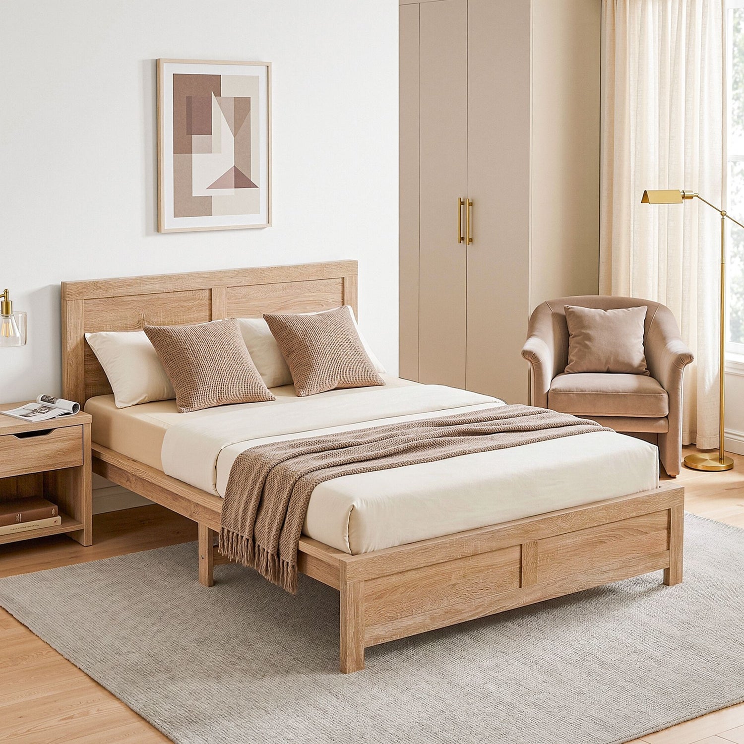 Artiss Single Bed Frame Wooden Bed Base Walnut-Furniture > Bedroom > Beds &amp; Bed Frames-PEROZ Accessories