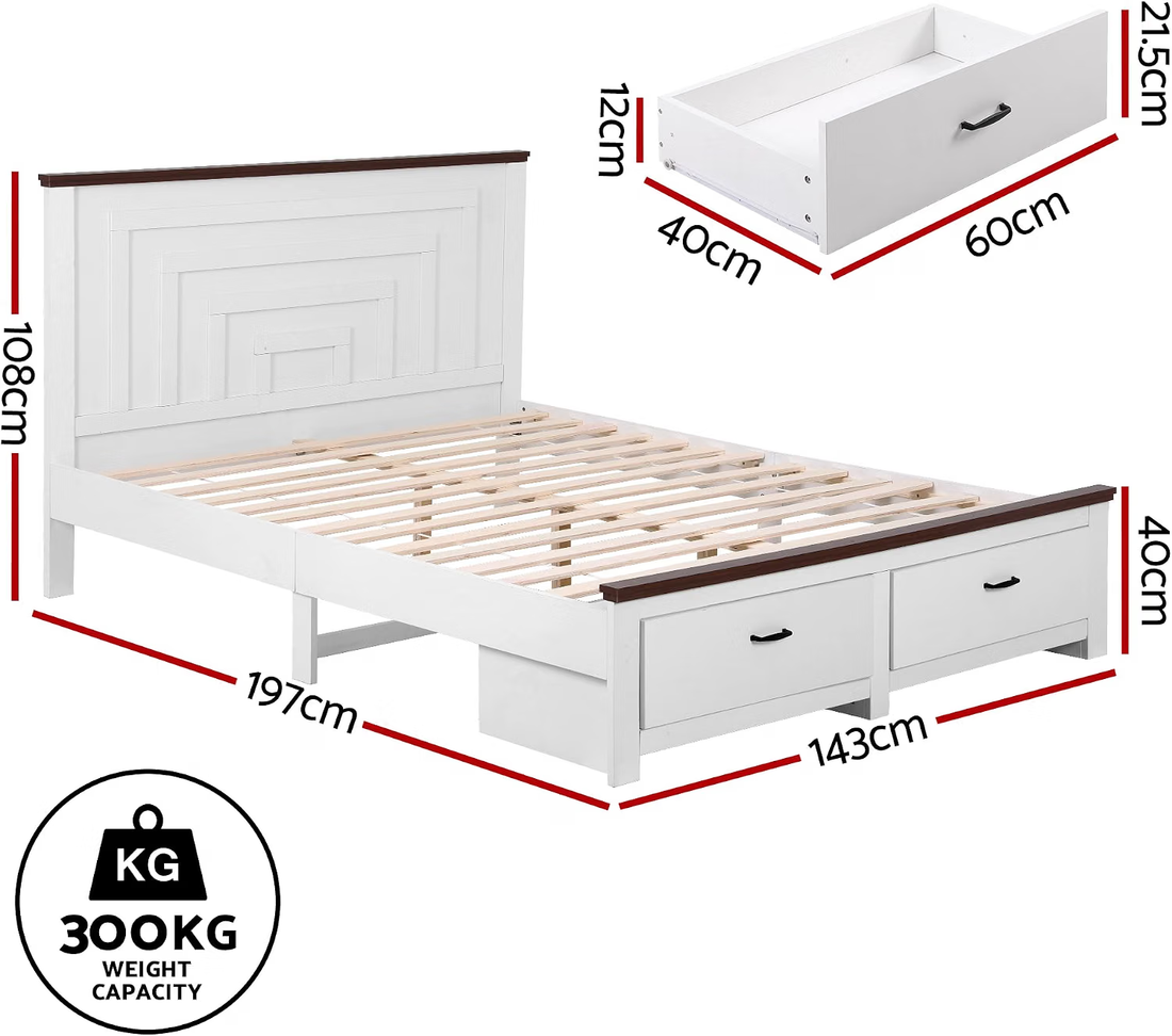 Artiss Double Wooden Bed Frame and 2 Bedside Table Bedroom Furniture Set-Furniture > Bedroom > Beds &amp; Bed Frames-PEROZ Accessories