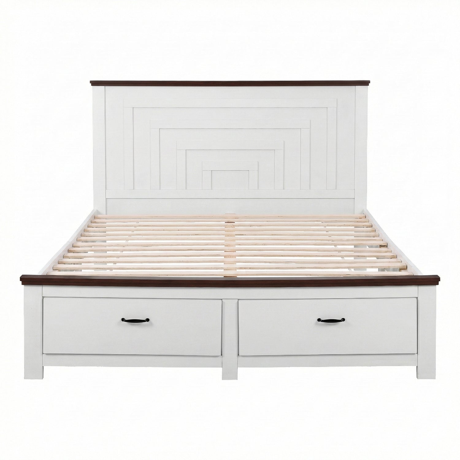 Artiss Double Wooden Bed Frame with 2 Drawer Platform Bed with 108cm Solid High Headboard White Bed Base for Bedroom Easy Assembly-Furniture > Bedroom > Beds &amp; Bed Frames-PEROZ Accessories