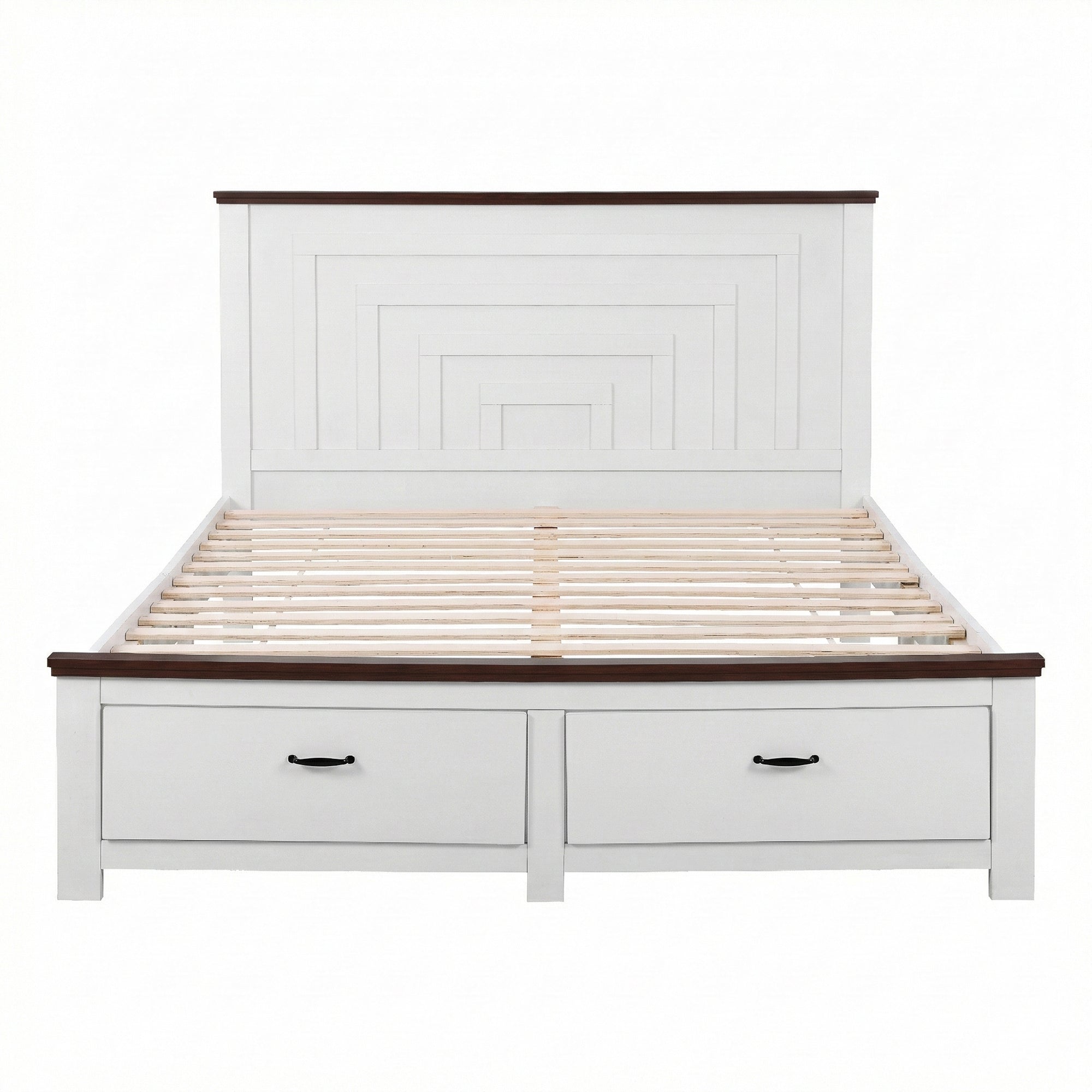 Artiss Double Wooden Bed Frame with 2 Drawer Platform Bed with 108cm Solid High Headboard White Bed Base for Bedroom Easy Assembly-Furniture > Bedroom > Beds &amp; Bed Frames-PEROZ Accessories