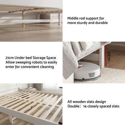 Artiss Double Wooden Bed Frame with 2 Drawer Platform Bed with 108cm Solid High Headboard White Bed Base for Bedroom Easy Assembly-Furniture > Bedroom > Beds &amp; Bed Frames-PEROZ Accessories