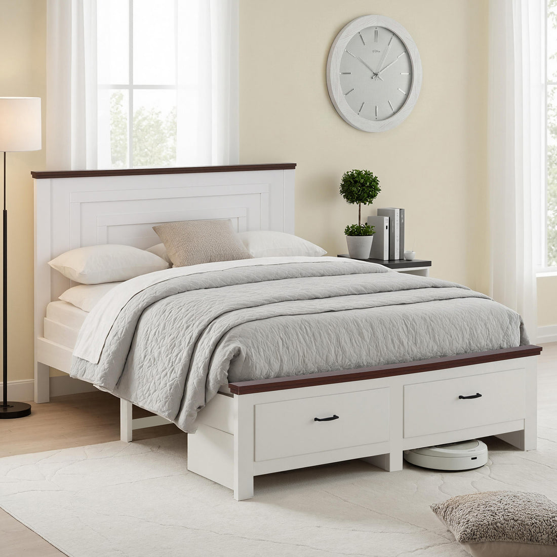 Artiss Queen Wooden Bed Frame with 2 Drawer Platform Bed with 108cm Solid High Headboard White Bed Base for Bedroom Easy Assembly-Furniture > Bedroom > Beds &amp; Bed Frames-PEROZ Accessories