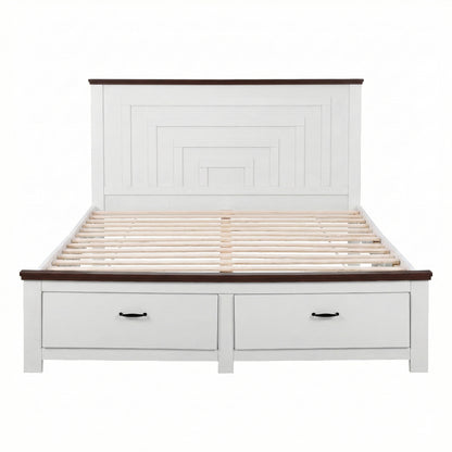 Artiss Queen Wooden Bed Frame with 2 Drawer Platform Bed with 108cm Solid High Headboard White Bed Base for Bedroom Easy Assembly-Furniture > Bedroom > Beds &amp; Bed Frames-PEROZ Accessories