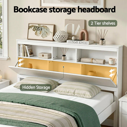 Artiss Queen Bed Frame with Storage Headboard and Footboard Wooden Bed Base White-Furniture > Bedroom > Beds &amp; Bed Frames-PEROZ Accessories