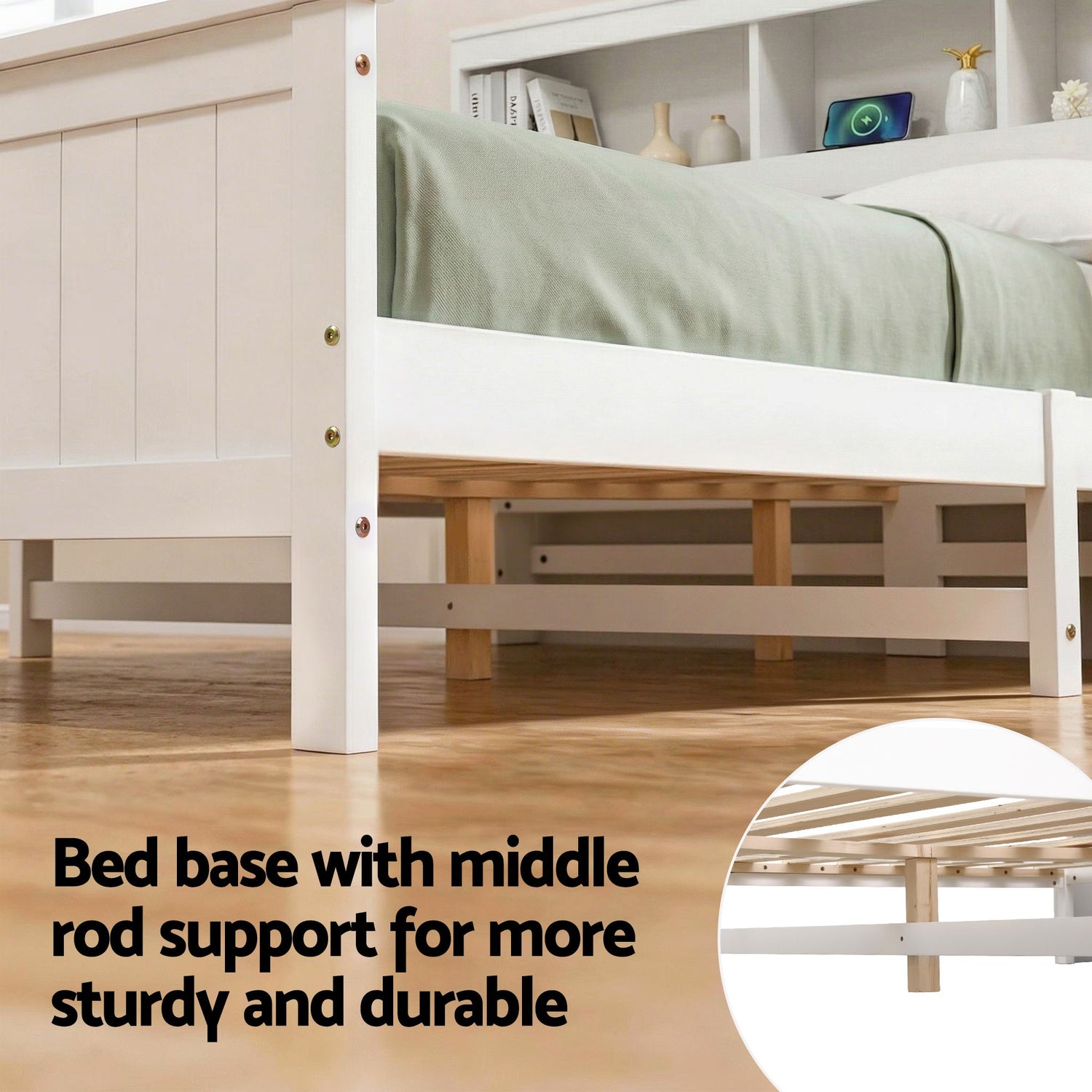 Artiss Queen Bed Frame with Storage Headboard and Footboard Wooden Bed Base White-Furniture > Bedroom > Beds &amp; Bed Frames-PEROZ Accessories
