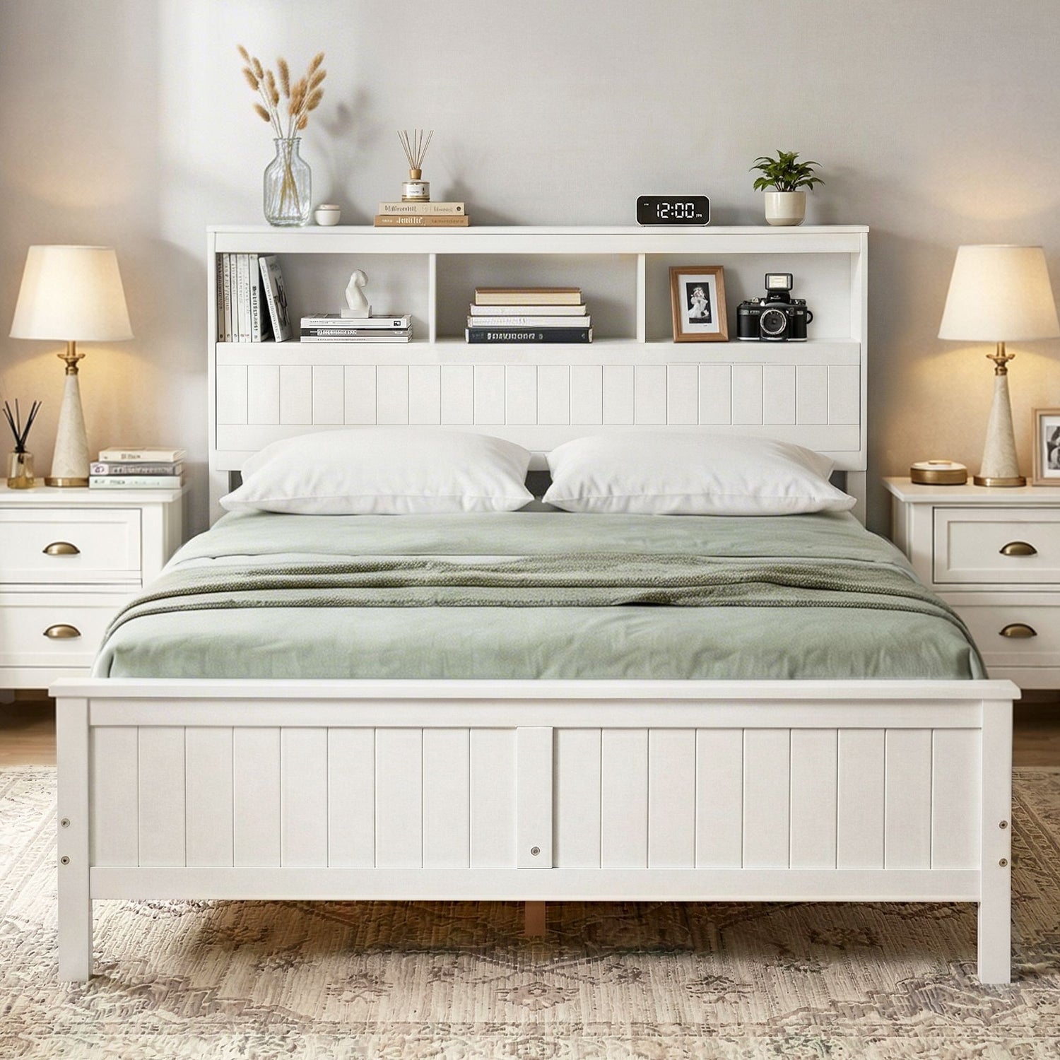 Artiss Queen Bed Frame with Storage Headboard and Footboard Wooden Bed Base White-Furniture > Bedroom > Beds &amp; Bed Frames-PEROZ Accessories