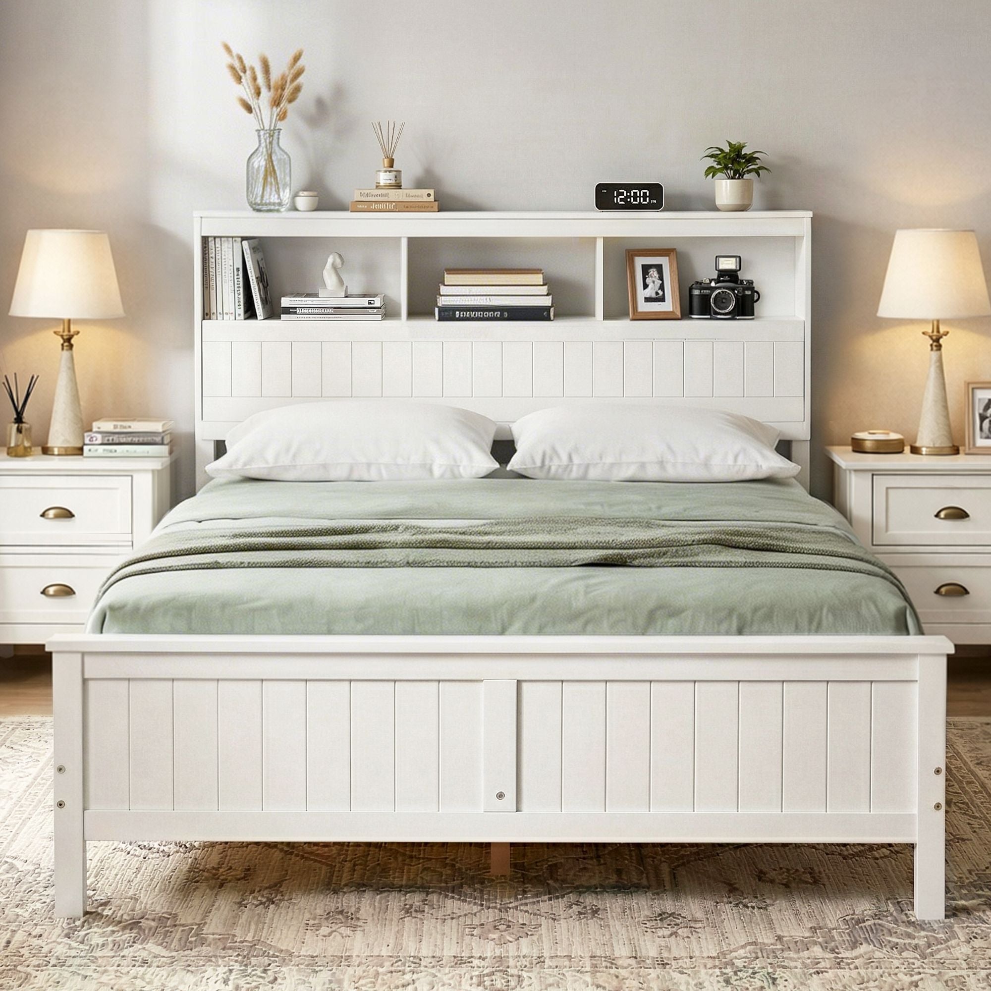 Artiss Queen Bed Frame with Storage Headboard and Footboard Wooden Bed Base White-Furniture > Bedroom > Beds &amp; Bed Frames-PEROZ Accessories