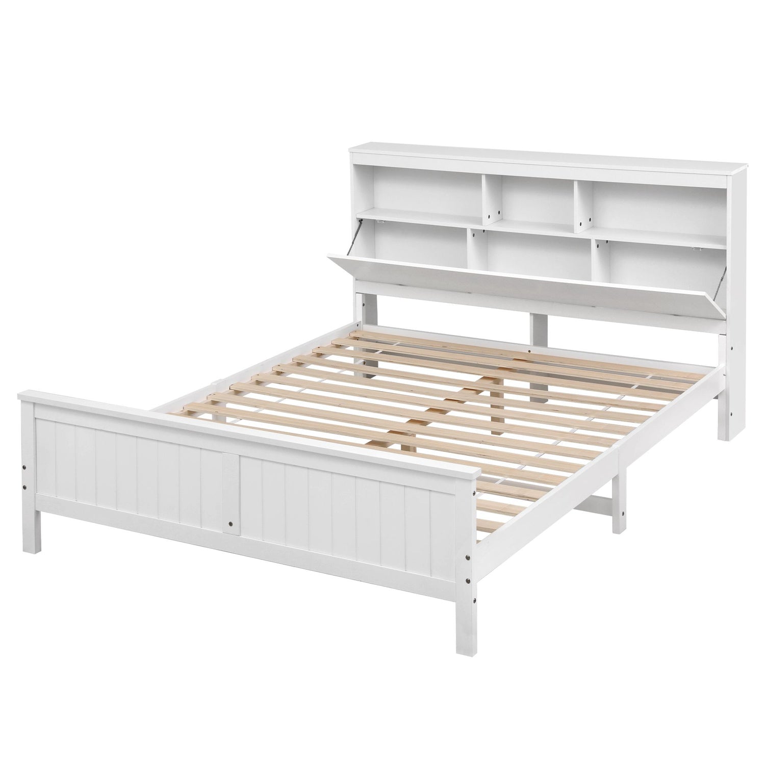 Artiss Queen Bed Frame with Storage Headboard and Footboard Wooden Bed Base White-Furniture > Bedroom > Beds &amp; Bed Frames-PEROZ Accessories
