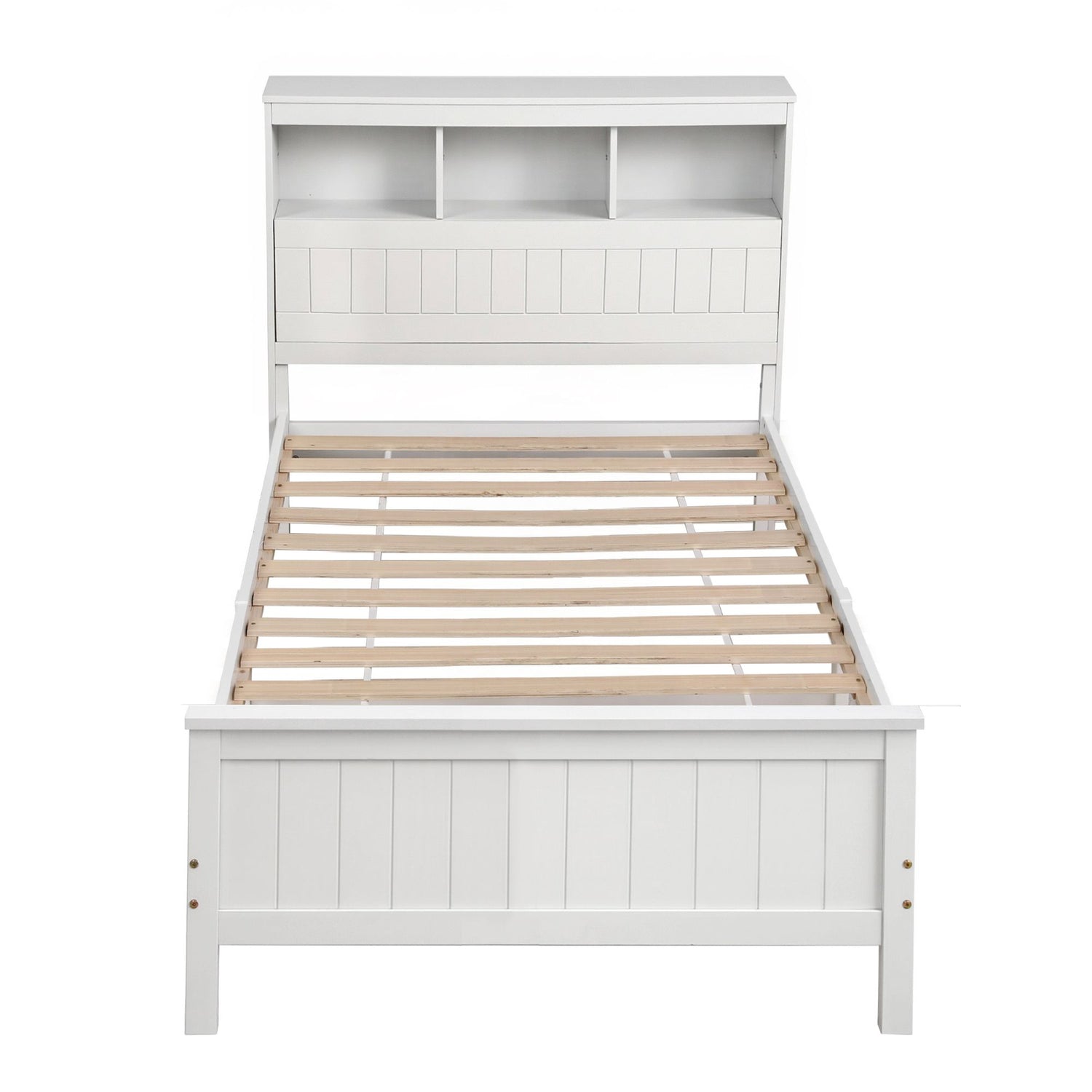 Artiss Single Bed Frame with Storage Headboard and Footboard Wooden Bed Base White-Furniture > Bedroom > Beds &amp; Bed Frames-PEROZ Accessories