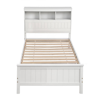 Artiss Single Bed Frame with Storage Headboard and Footboard Wooden Bed Base White-Furniture > Bedroom > Beds &amp; Bed Frames-PEROZ Accessories