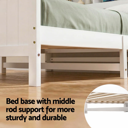 Artiss Single Bed Frame with Storage Headboard and Footboard Wooden Bed Base White-Furniture > Bedroom > Beds &amp; Bed Frames-PEROZ Accessories