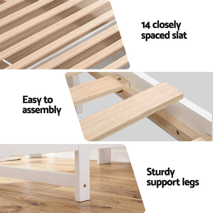 Artiss Single Bed Frame with Storage Headboard and Footboard Wooden Bed Base White-Furniture > Bedroom > Beds &amp; Bed Frames-PEROZ Accessories
