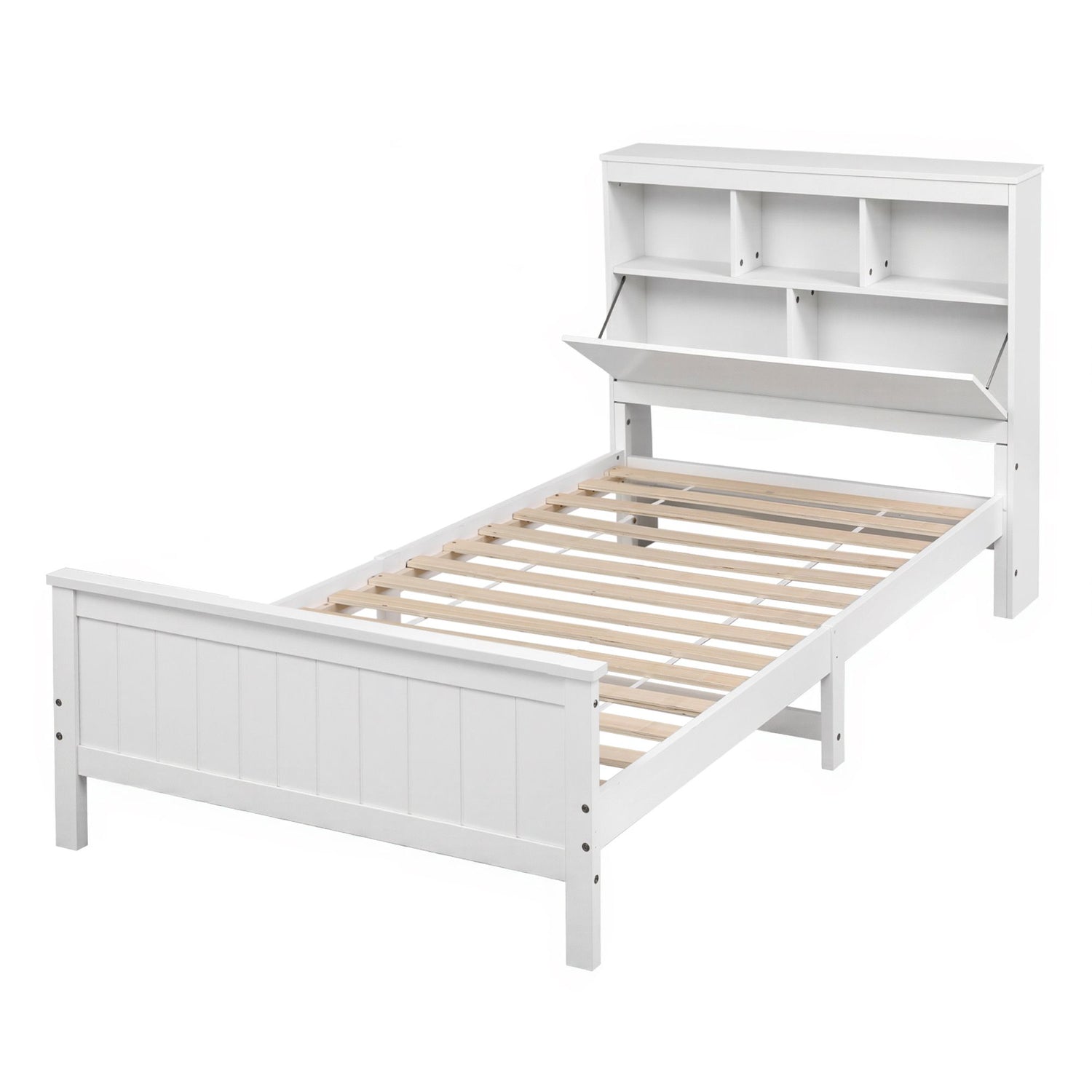 Artiss Single Bed Frame with Storage Headboard and Footboard Wooden Bed Base White-Furniture > Bedroom > Beds &amp; Bed Frames-PEROZ Accessories