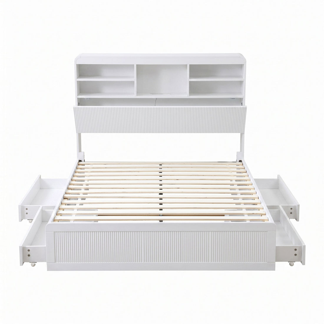 Artiss King Single Bed Frame with Storage, 4 Drawers, USB and Night Light White-Furniture > Bedroom > Beds &amp; Bed Frames-PEROZ Accessories