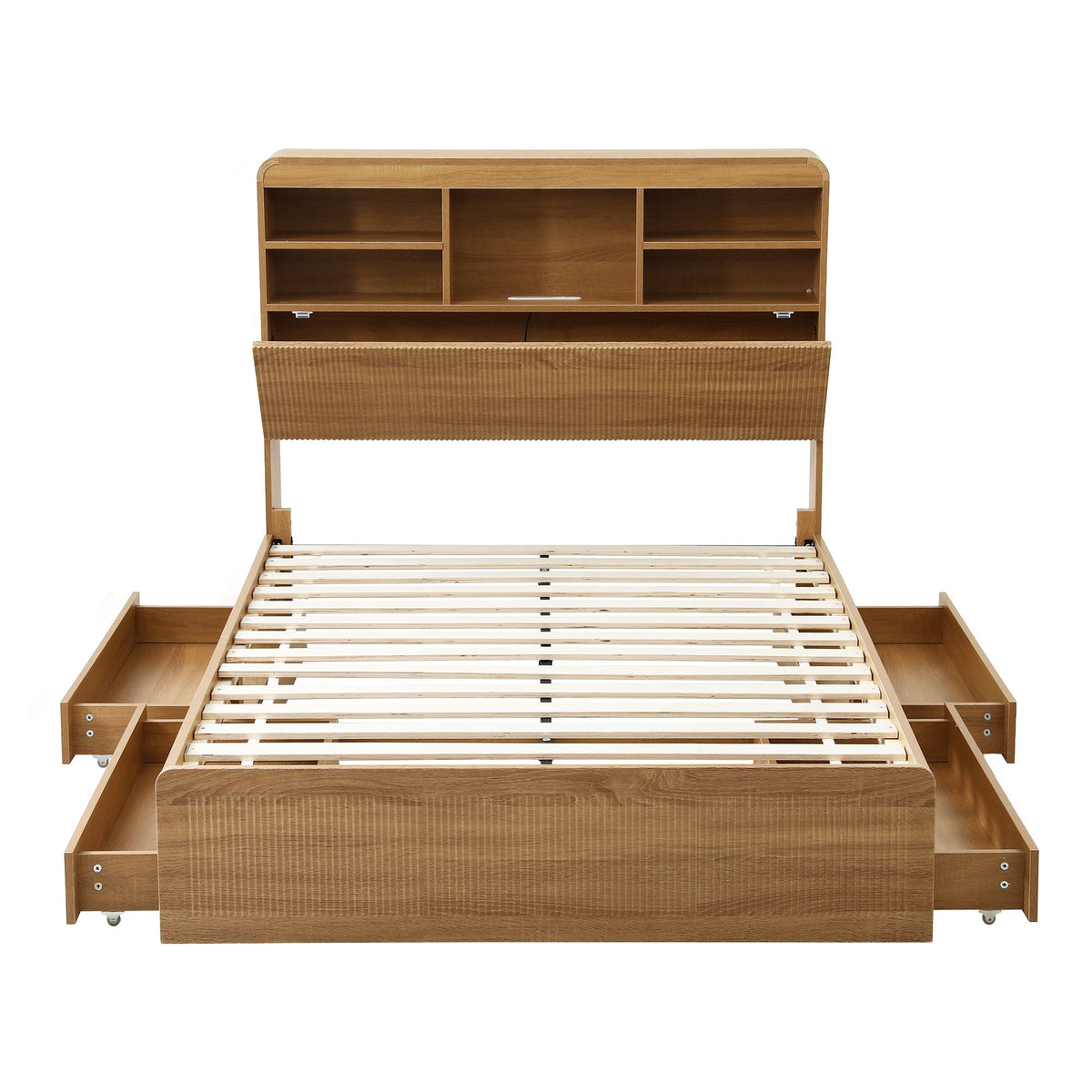 Artiss King Single Bed Frame with Storage, 4 Drawers, USB and Night Light Natural-Furniture > Bedroom > Beds &amp; Bed Frames-PEROZ Accessories