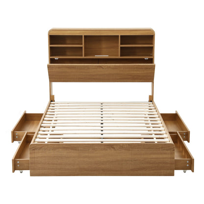 Artiss King Single Bed Frame with Storage, 4 Drawers, USB and Night Light Natural-Furniture > Bedroom > Beds &amp; Bed Frames-PEROZ Accessories