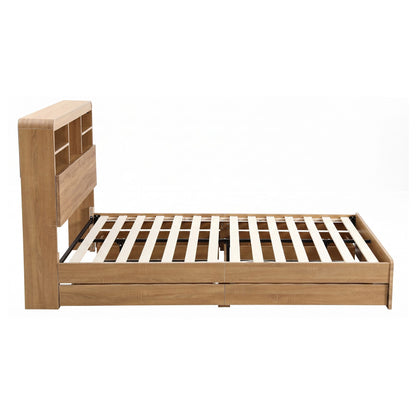 Artiss King Single Bed Frame with Storage, 4 Drawers, USB and Night Light Natural-Furniture > Bedroom > Beds &amp; Bed Frames-PEROZ Accessories