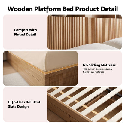 Artiss King Single Bed Frame with Storage, 4 Drawers, USB and Night Light Natural-Furniture > Bedroom > Beds &amp; Bed Frames-PEROZ Accessories