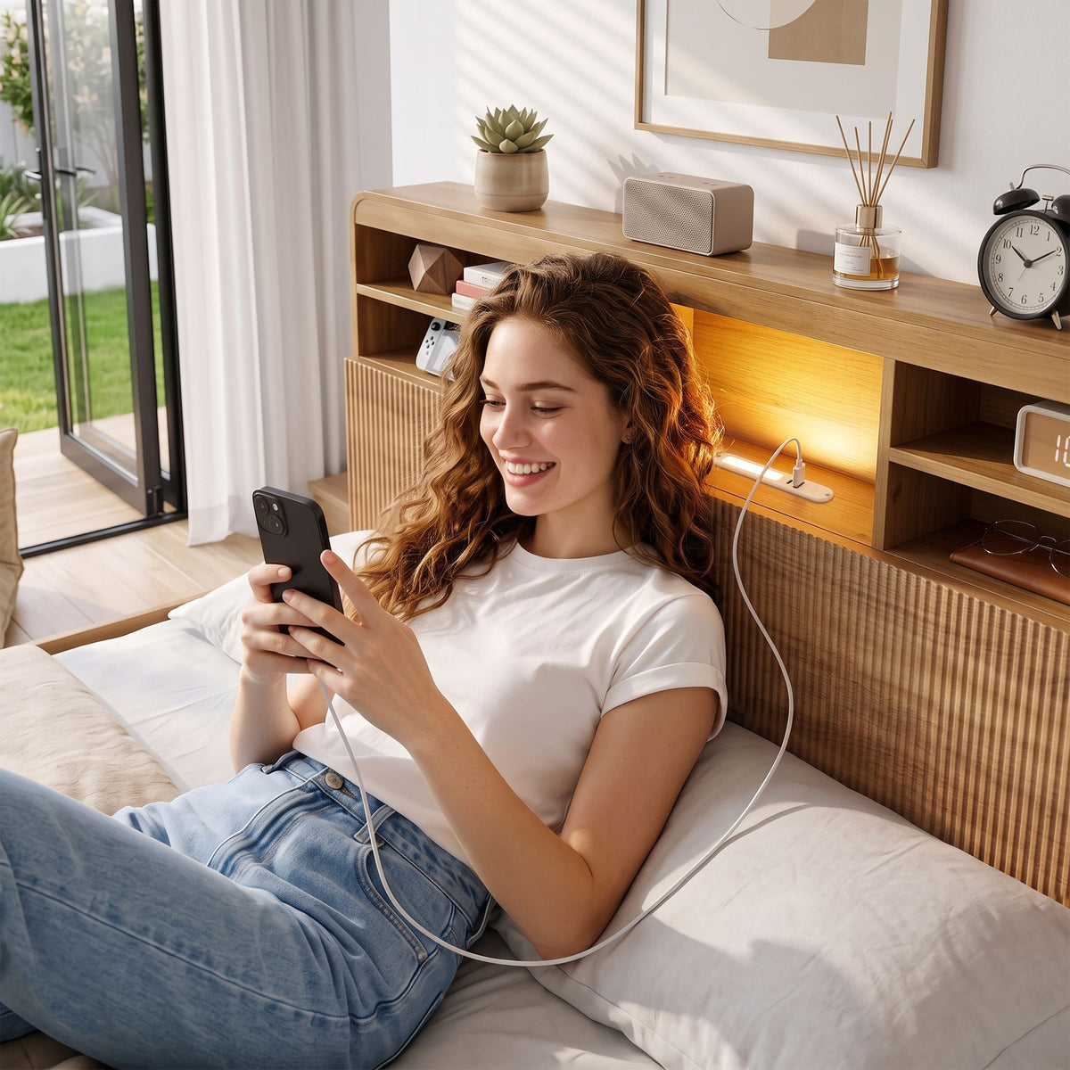 Artiss King Single Bed Frame with Storage, 4 Drawers, USB and Night Light Natural-Furniture > Bedroom > Beds &amp; Bed Frames-PEROZ Accessories