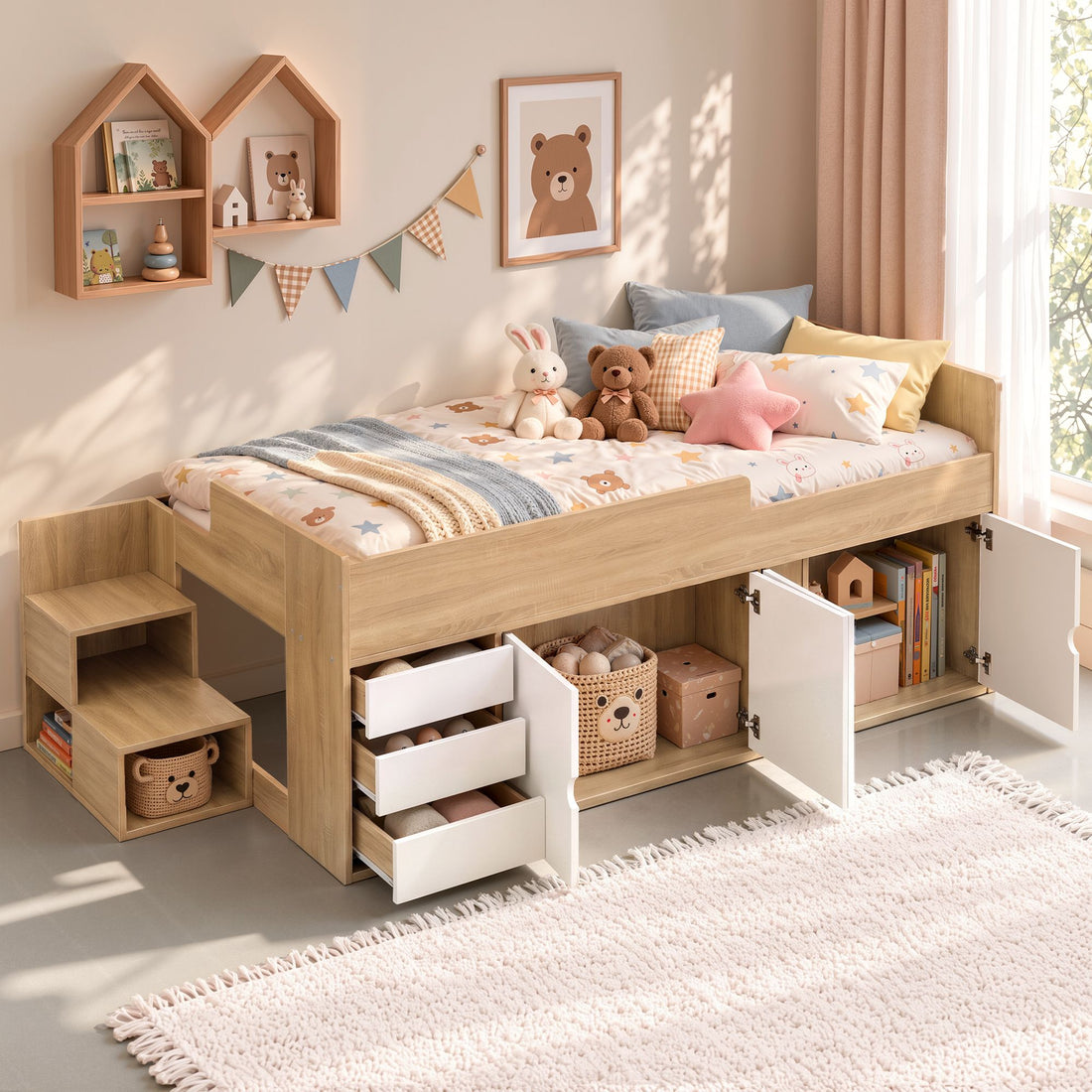 Artiss King Single Bed Frame with Storage, 3 Drawers and Two-Step Access, 2 Cabinets-Furniture > Bedroom > Beds &amp; Bed Frames-PEROZ Accessories