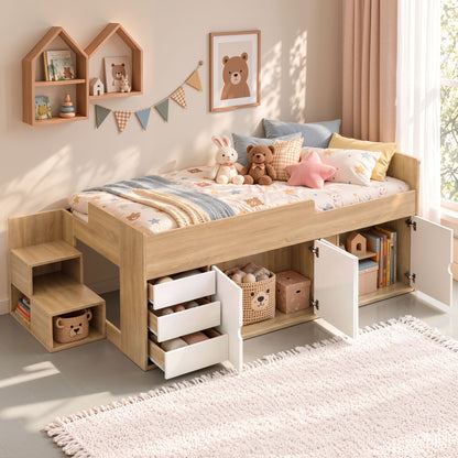 Artiss King Single Bed Frame with Storage, 3 Drawers and Two-Step Access, 2 Cabinets-Furniture > Bedroom > Beds &amp; Bed Frames-PEROZ Accessories