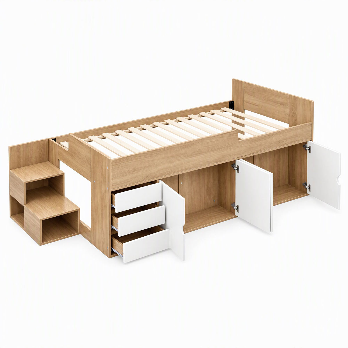 Artiss King Single Bed Frame with Storage, 3 Drawers and Two-Step Access, 2 Cabinets-Furniture > Bedroom > Beds &amp; Bed Frames-PEROZ Accessories