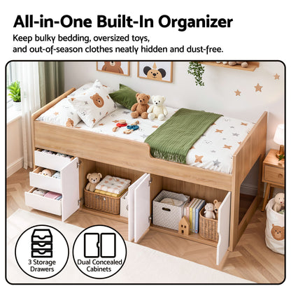 Artiss King Single Bed Frame with Storage, 3 Drawers and Two-Step Access, 2 Cabinets-Furniture > Bedroom > Beds &amp; Bed Frames-PEROZ Accessories