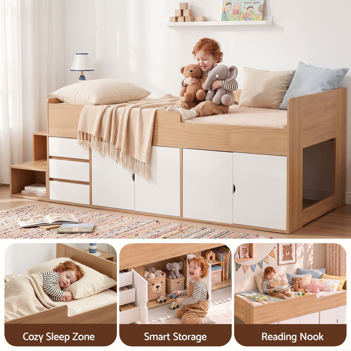Artiss King Single Bed Frame with Storage, 3 Drawers and Two-Step Access, 2 Cabinets-Furniture > Bedroom > Beds &amp; Bed Frames-PEROZ Accessories