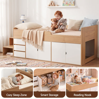 Artiss King Single Bed Frame with Storage, 3 Drawers and Two-Step Access, 2 Cabinets-Furniture > Bedroom > Beds &amp; Bed Frames-PEROZ Accessories