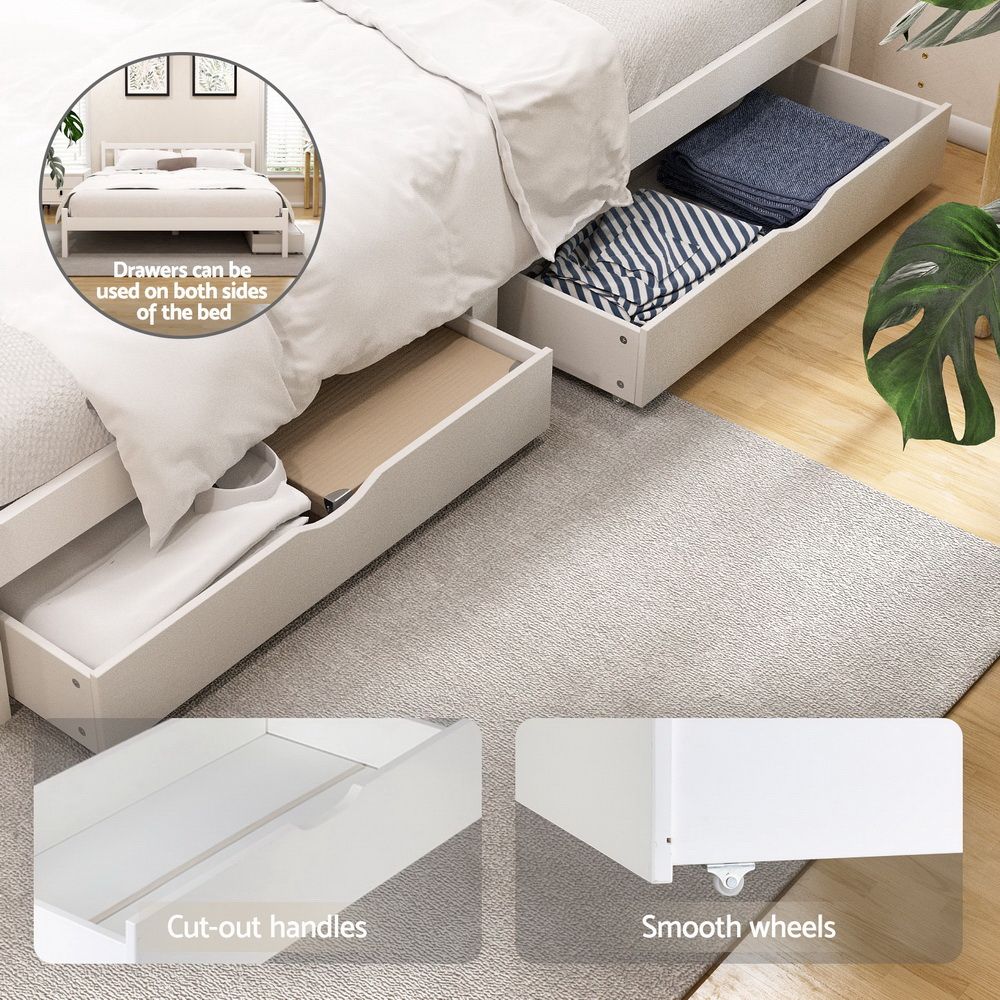 Artiss Bed Frame Double Size Wooden Platform with 2 Storage Drawers White SOFIE-Furniture > Bedroom > Beds &amp; Bed Frames-PEROZ Accessories