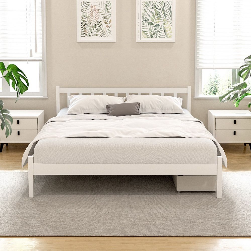 Artiss Bed Frame Double Size Wooden Platform with 2 Storage Drawers White SOFIE-Furniture > Bedroom > Beds &amp; Bed Frames-PEROZ Accessories