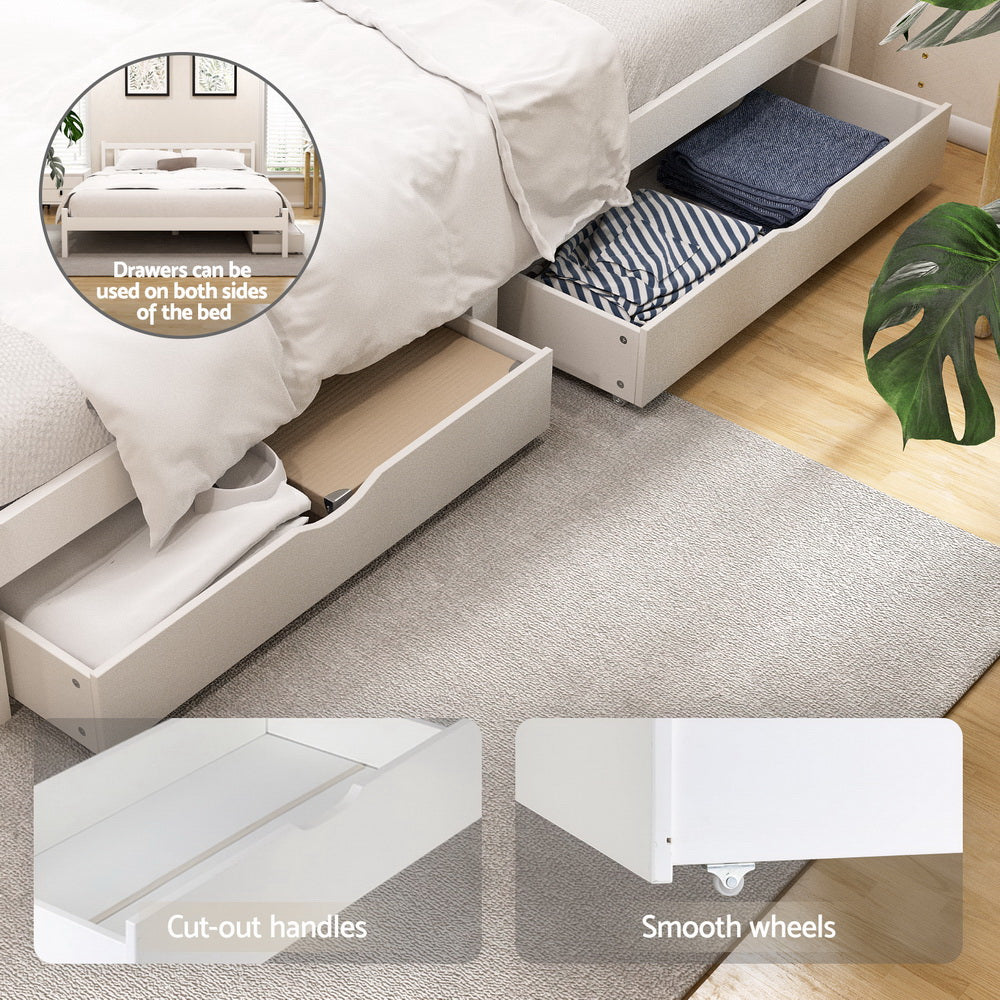 Artiss Bed Frame Double Size Wooden Platform with 2 Storage Drawers White SOFIE-Furniture &gt; Bedroom &gt; Beds &amp; Bed Frames-PEROZ Accessories