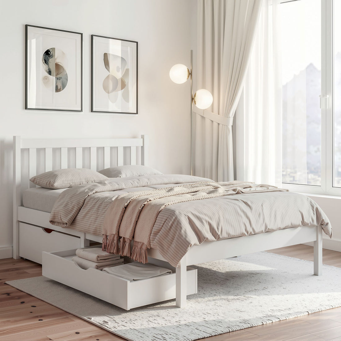 Artiss Bed Frame King Single Size Wooden Platform with 2 Storage Drawers White-Furniture > Bedroom > Beds &amp; Bed Frames-PEROZ Accessories