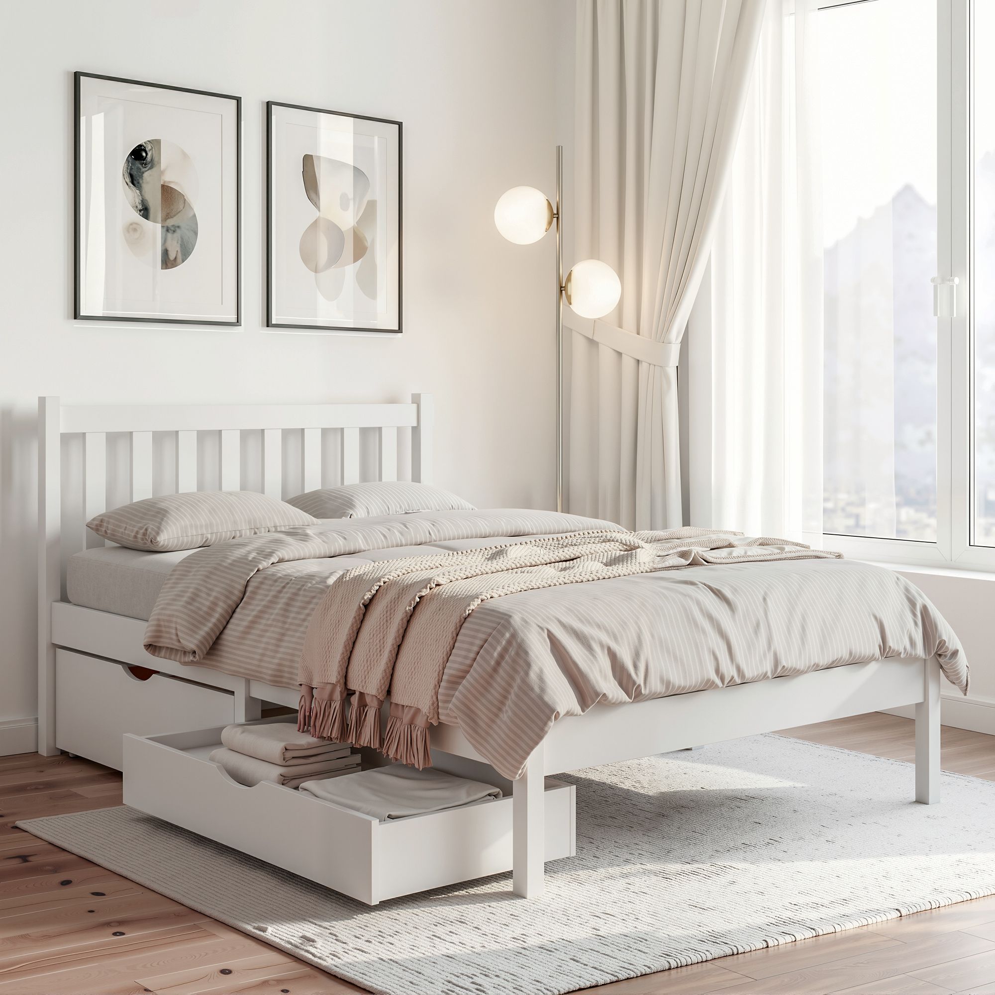 Artiss Bed Frame King Single Size Wooden Platform with 2 Storage Drawers White-Furniture > Bedroom > Beds &amp; Bed Frames-PEROZ Accessories