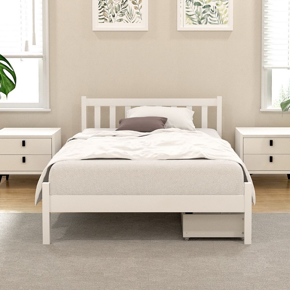 Artiss Bed Frame King Single Size Wooden Platform with 2 Storage Drawers White-Furniture > Bedroom > Beds &amp; Bed Frames-PEROZ Accessories
