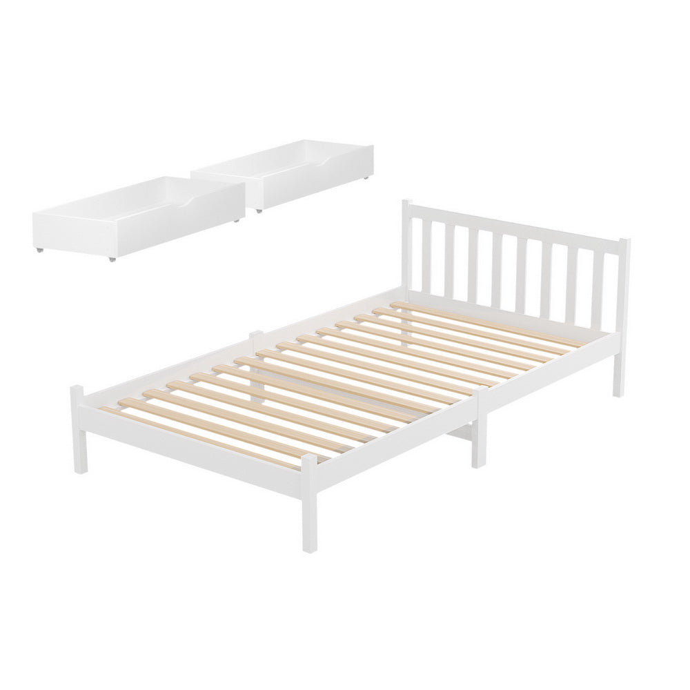 Artiss Bed Frame King Single Size Wooden Platform with 2 Storage Drawers White-Furniture &gt; Bedroom &gt; Beds &amp; Bed Frames-PEROZ Accessories