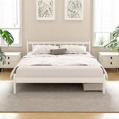 Artiss Bed Frame Queen Size Wooden Platform with 2 Storage Drawers White-Furniture > Bedroom > Beds &amp; Bed Frames-PEROZ Accessories